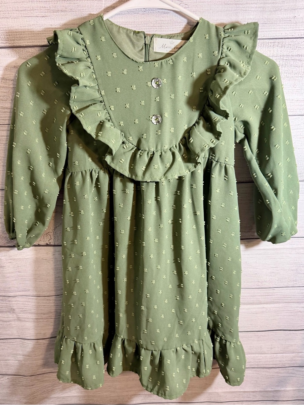Mason & Belle Olive Green Ruffle-Trim Girls Dress
